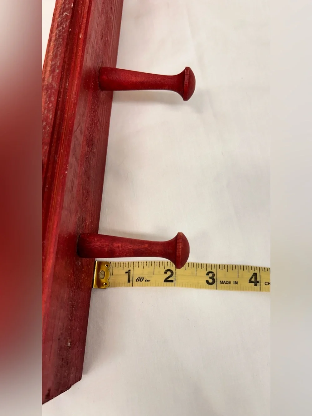Vintage Red Wooden 4-Peg Wall Mount Coat Rack Towel Rail 18”
